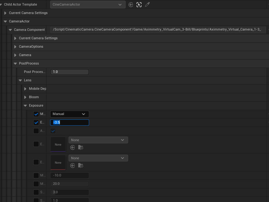 big difference between the lens exposure in running and editor mode