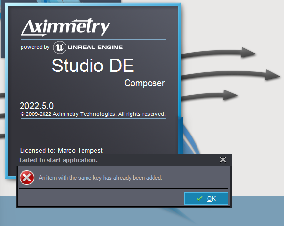 cannot start Aximmetry DE Composer