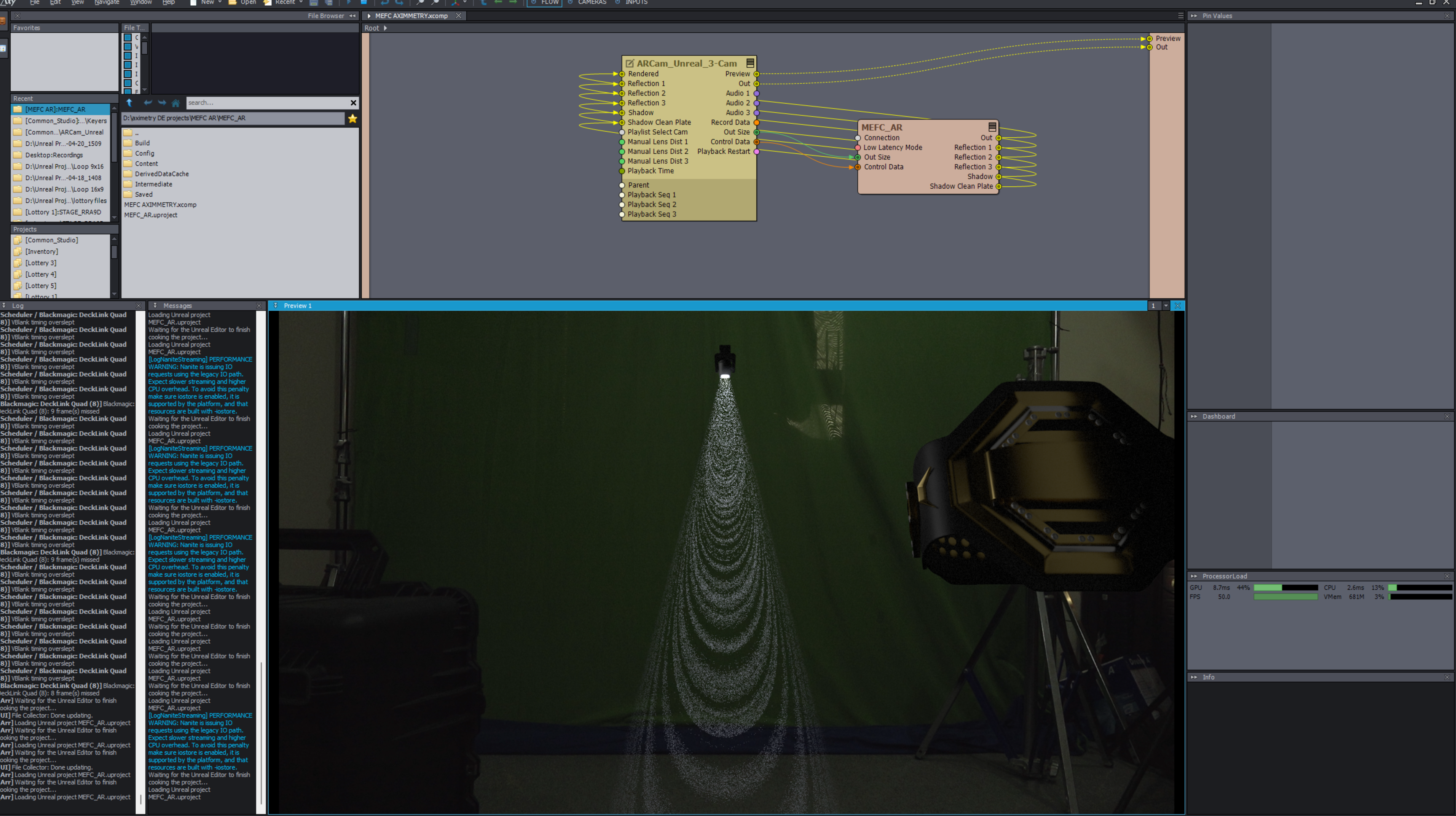 Using DMX fixtures from Unreal Engine  with augmented reality camera in Aximmetry.