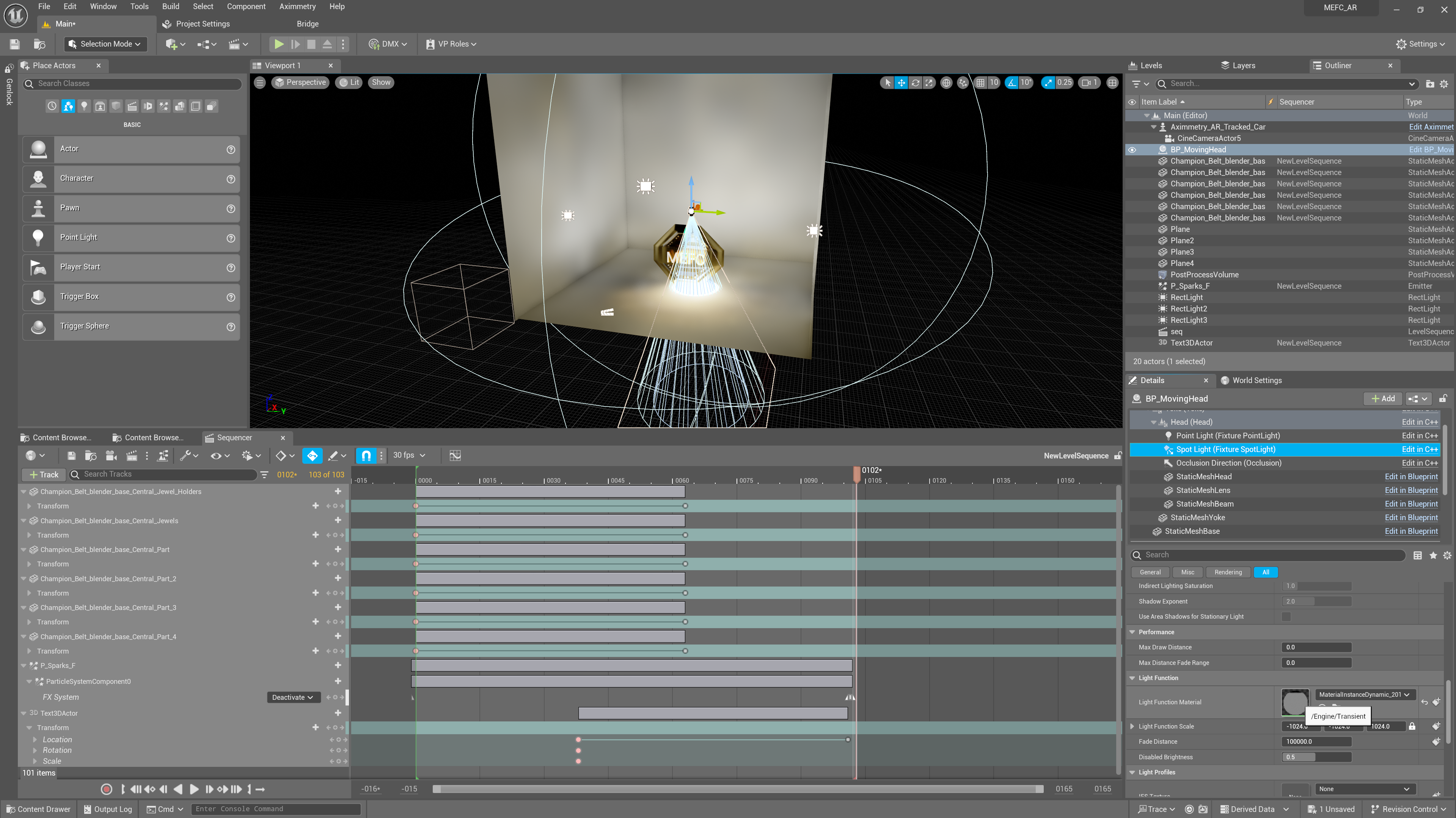 Using DMX fixtures from Unreal Engine  with augmented reality camera in Aximmetry.