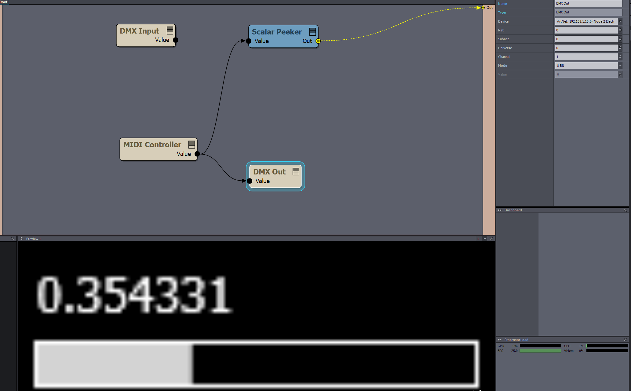 DMX in/out fixture control in aximmetry composer studio