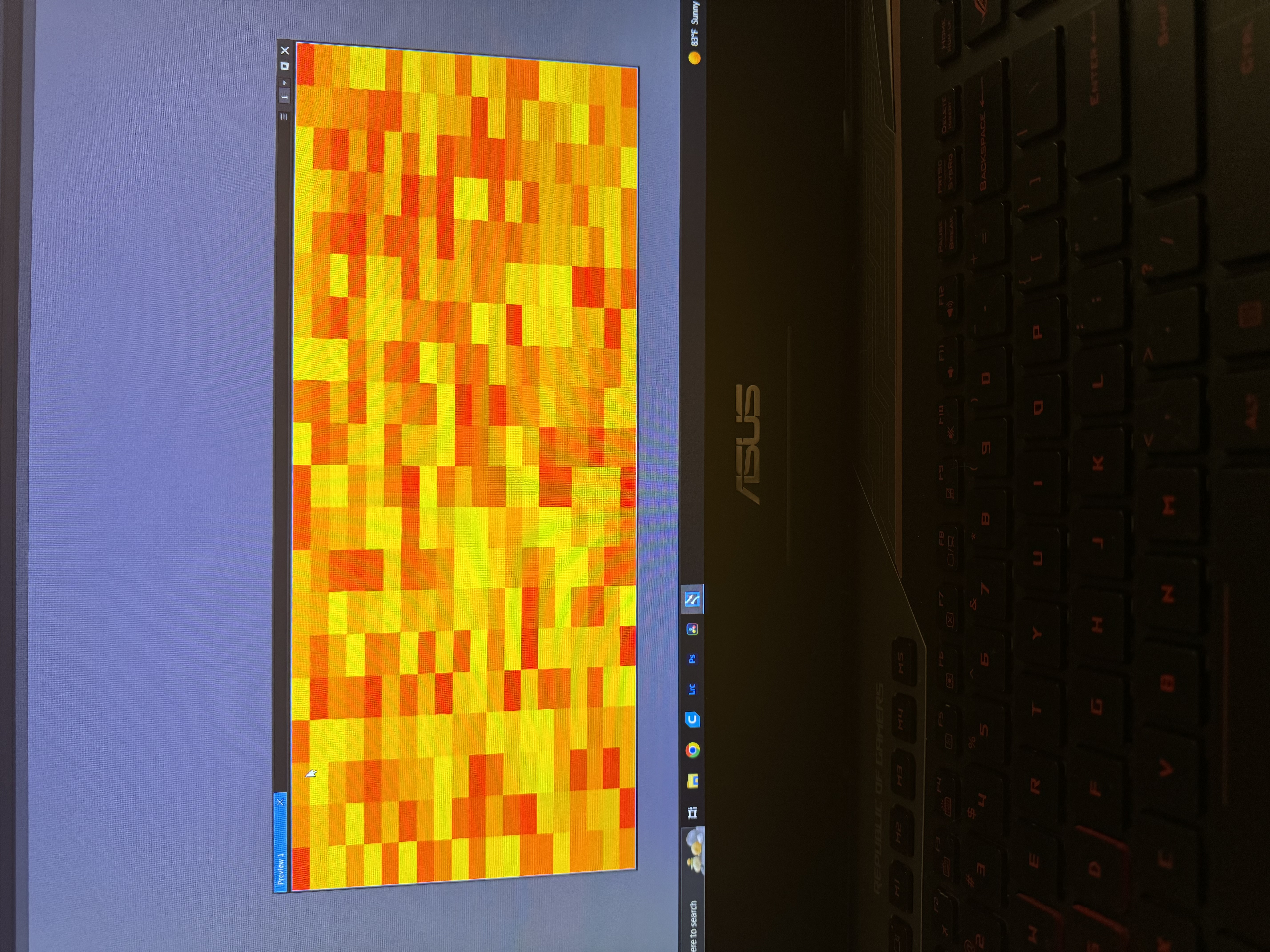 Preview screen only showing yellow, orange, and red pixels