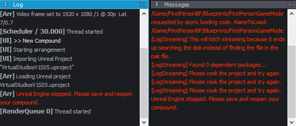 [Arr] Unreal Engine stopped. Please save and reopen your compound.