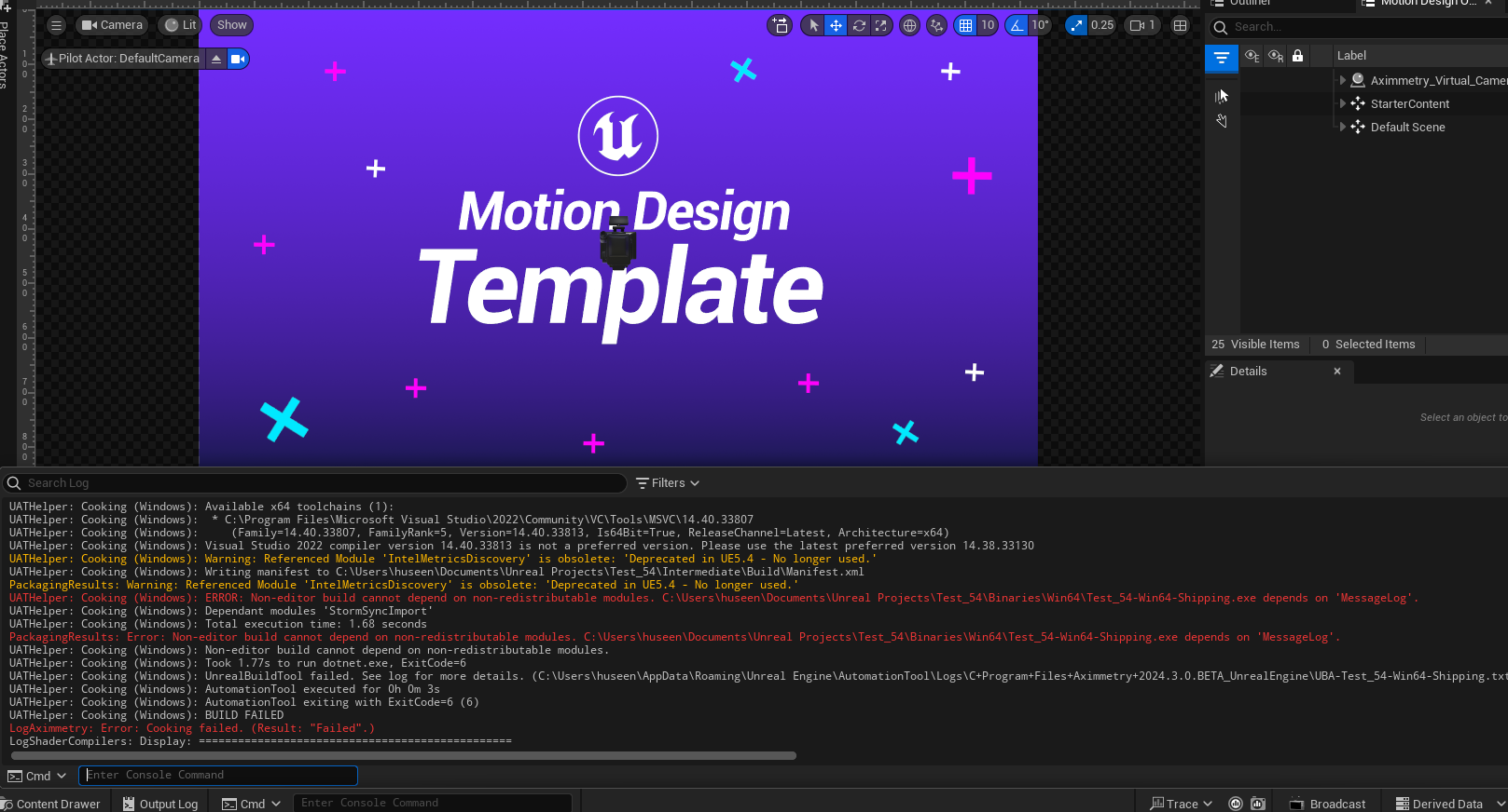 Unreal Editor - Aximmetry 2024.3.0 BETA :  error in cooking