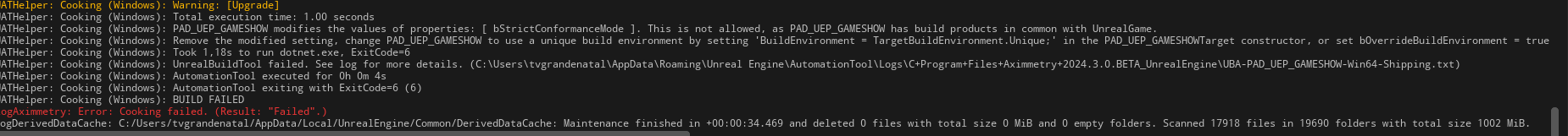 Unreal Editor - Aximmetry 2024.3.0 BETA :  error in cooking