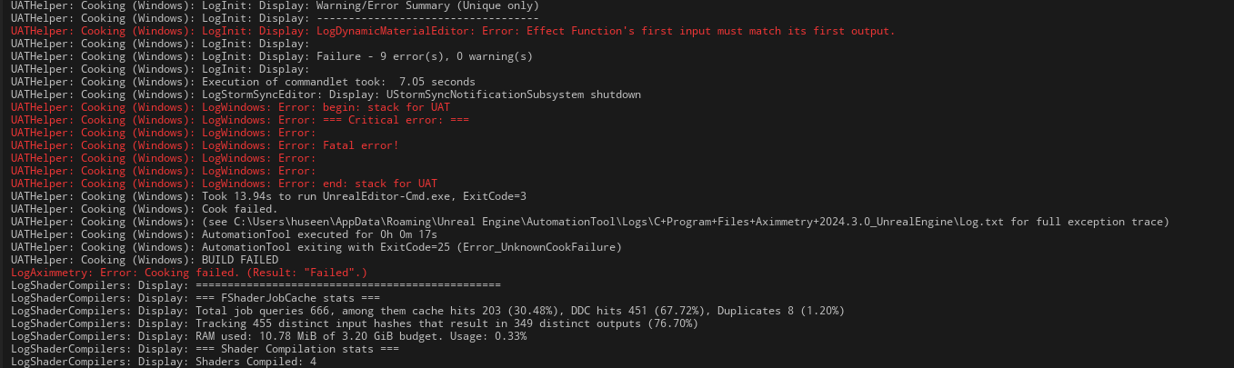 Unreal Editor - Aximmetry 2024.3.0 BETA :  error in cooking
