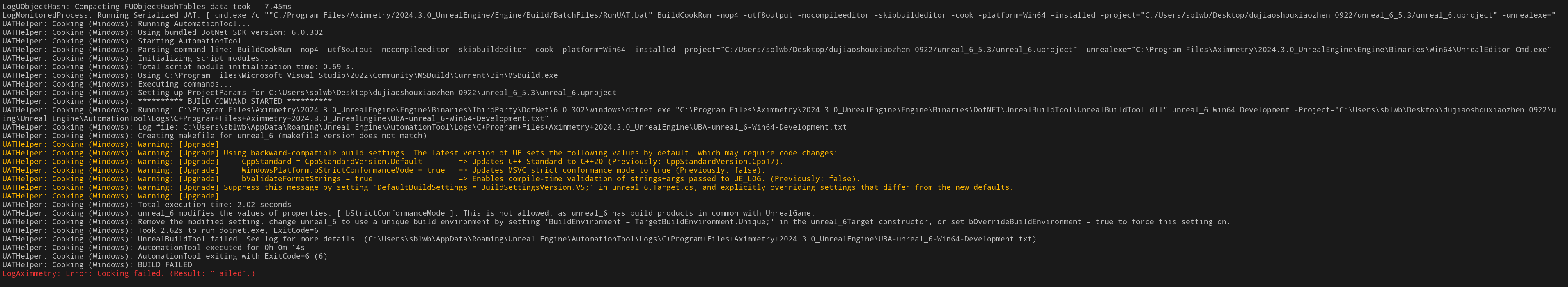 Unreal Editor - Aximmetry 2024.3.0 : error in cooking